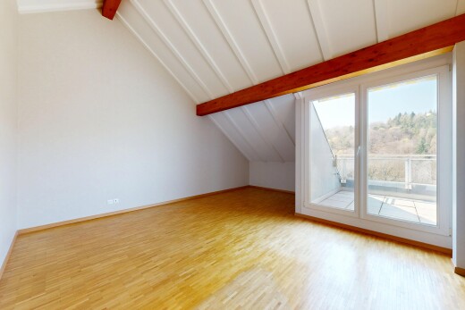 pièce vide avec plafond voûté, vaulted ceiling, plafond à poutres, beamed ceiling, et inside property