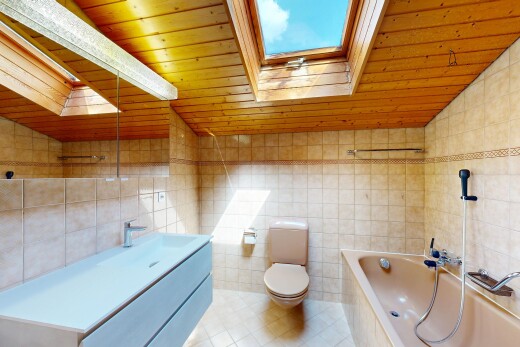 bathroom featuring tile walls, wooden ceiling, a bath, light tile patterned flooring, and vanity