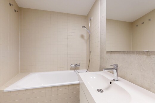 full bath with vanity and tiled shower / bath combo