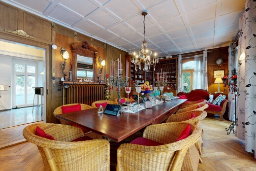 esszimmer mit parquet floor, holzwand, wood wall, holzfußboden, und wood finish floor