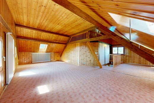 pièce vide avec inside property, puits de lumière, plafond bas, low ceiling, et mur en bois