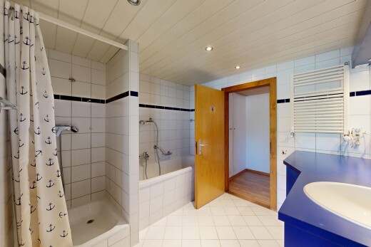 salle de bains avec salle de bain complète, douche, bain, radiateur, et inside property