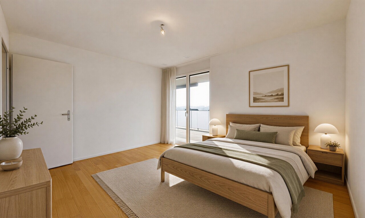 chambre avec inside property, sol en finition bois, wood finish floor, cloison sèche, et drywall