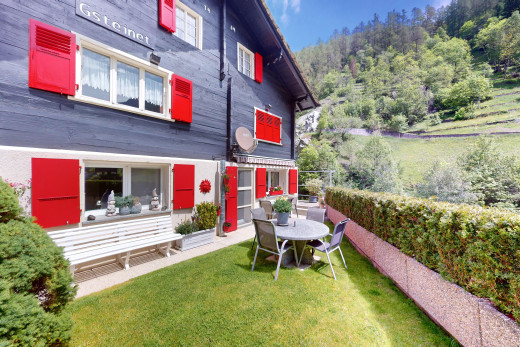 außenansicht mit waldblick und rasen