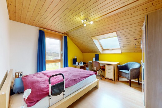chambre avec plafond voûté, vaulted ceiling, pièce supplémentaire, plafond bas, et low ceiling
