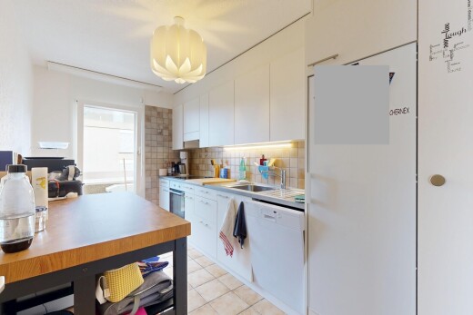 küche mit light floor, küchenrückwand beim Herd, küchenrückwand beim herd, light countertops, und arbeitsplatten