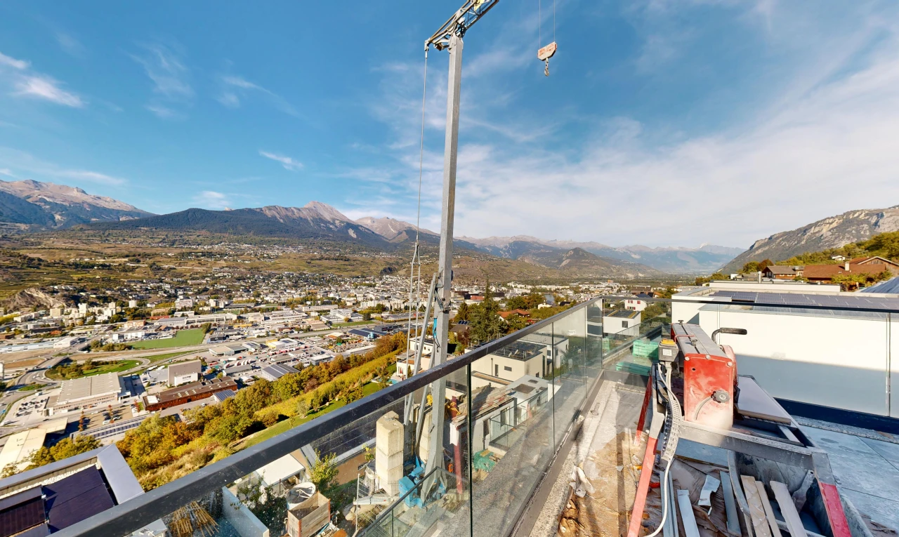 balcon avec vue sur la montagne, mountain view, day time, from property, et view focus
