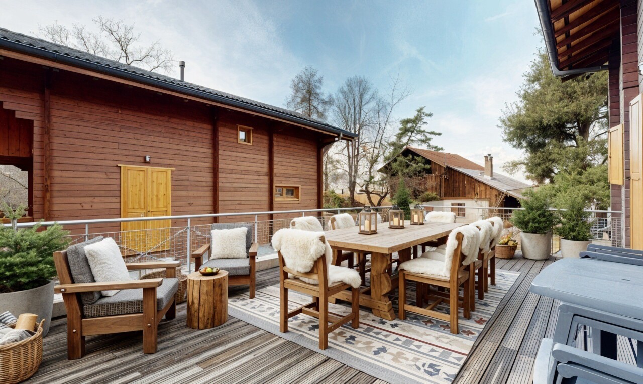 terrasse mit deck, essbereich im freien, day time, und from property