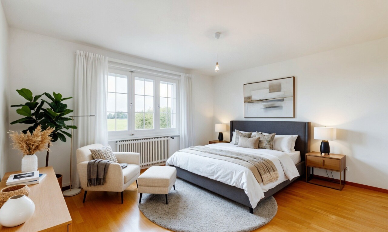 chambre avec lumière naturelle, natural light, radiateur, cloison sèche, et drywall