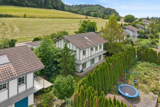 außenansicht mit trampolin, drone view, rural view, ländliche aussicht, und balkon