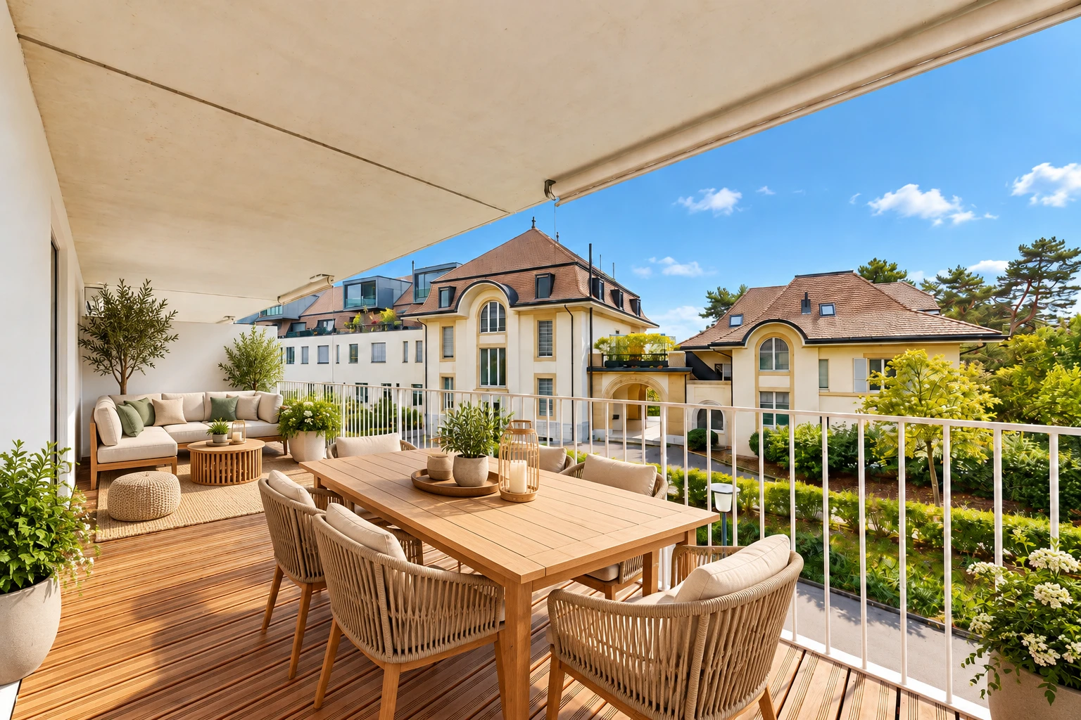 terrasse avec balcon, apartment complex view, from property, view focus, et day time