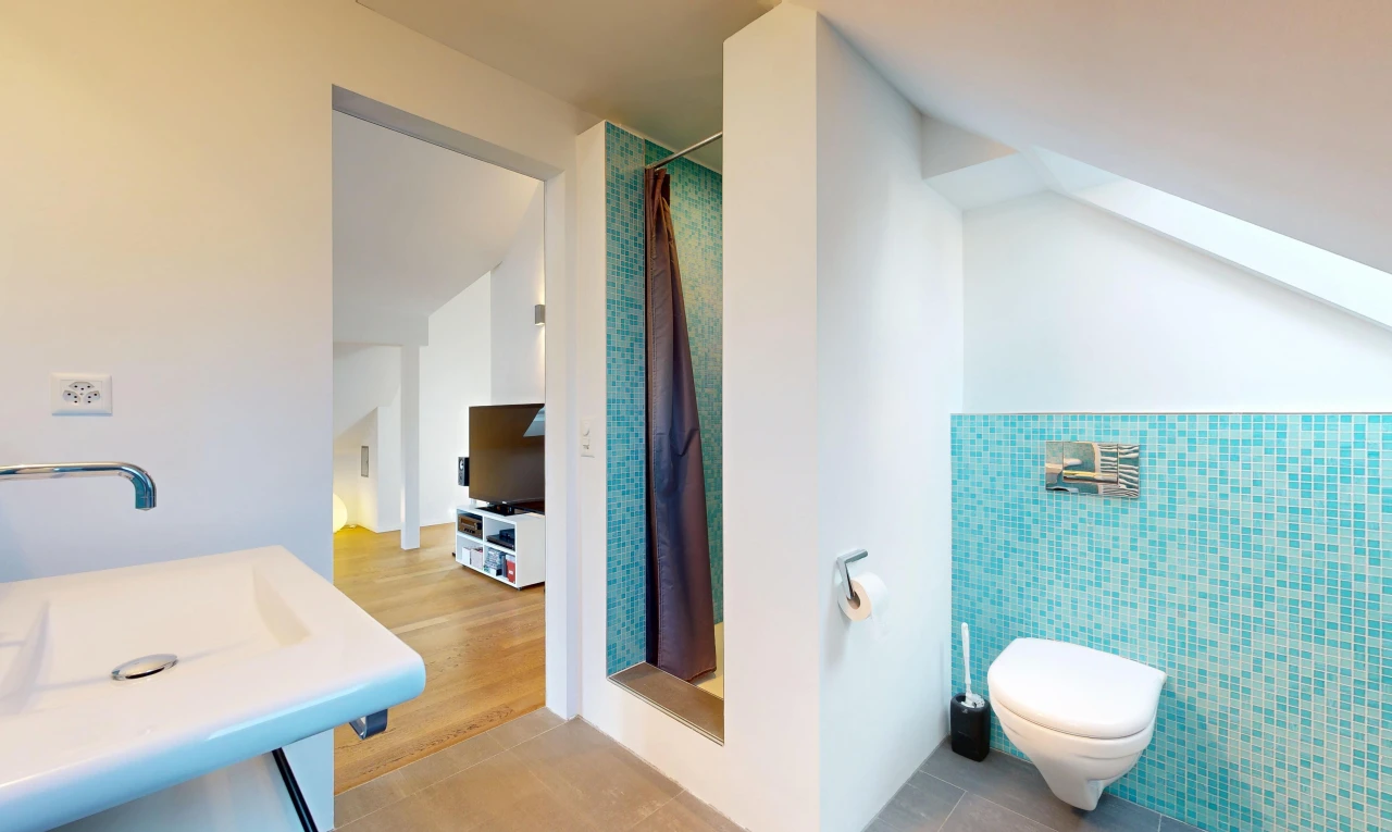 bad mit dusche, komplettes badezimmer, gipskartonwand, drywall, und fernseher