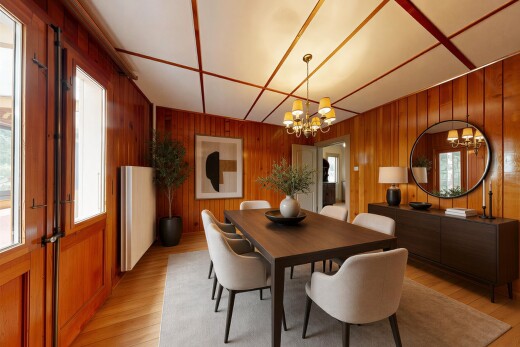 esszimmer mit dated wood wall, holzwand, wood wall, und inside property