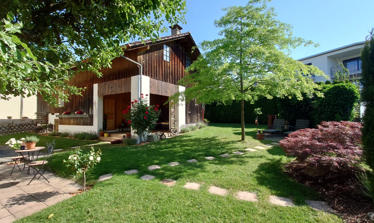 garten mit terrasse, rasen, und day time