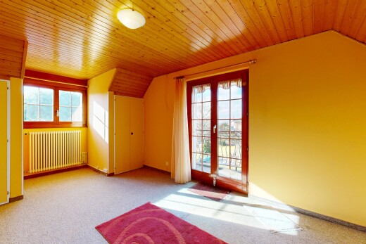 pièce vide avec plafond voûté, vaulted ceiling, radiateur, lumière naturelle, et natural light
