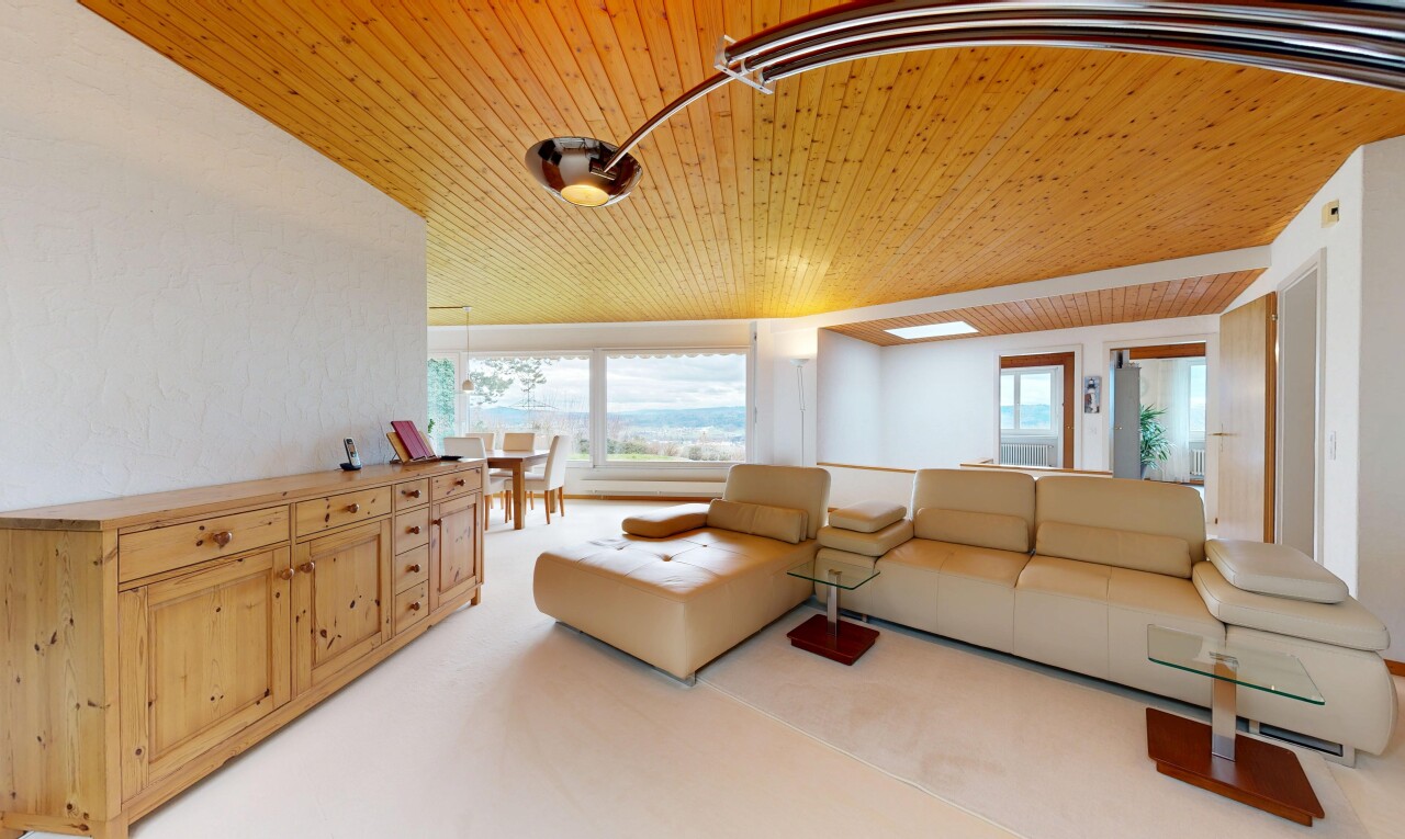 living room featuring wooden ceiling