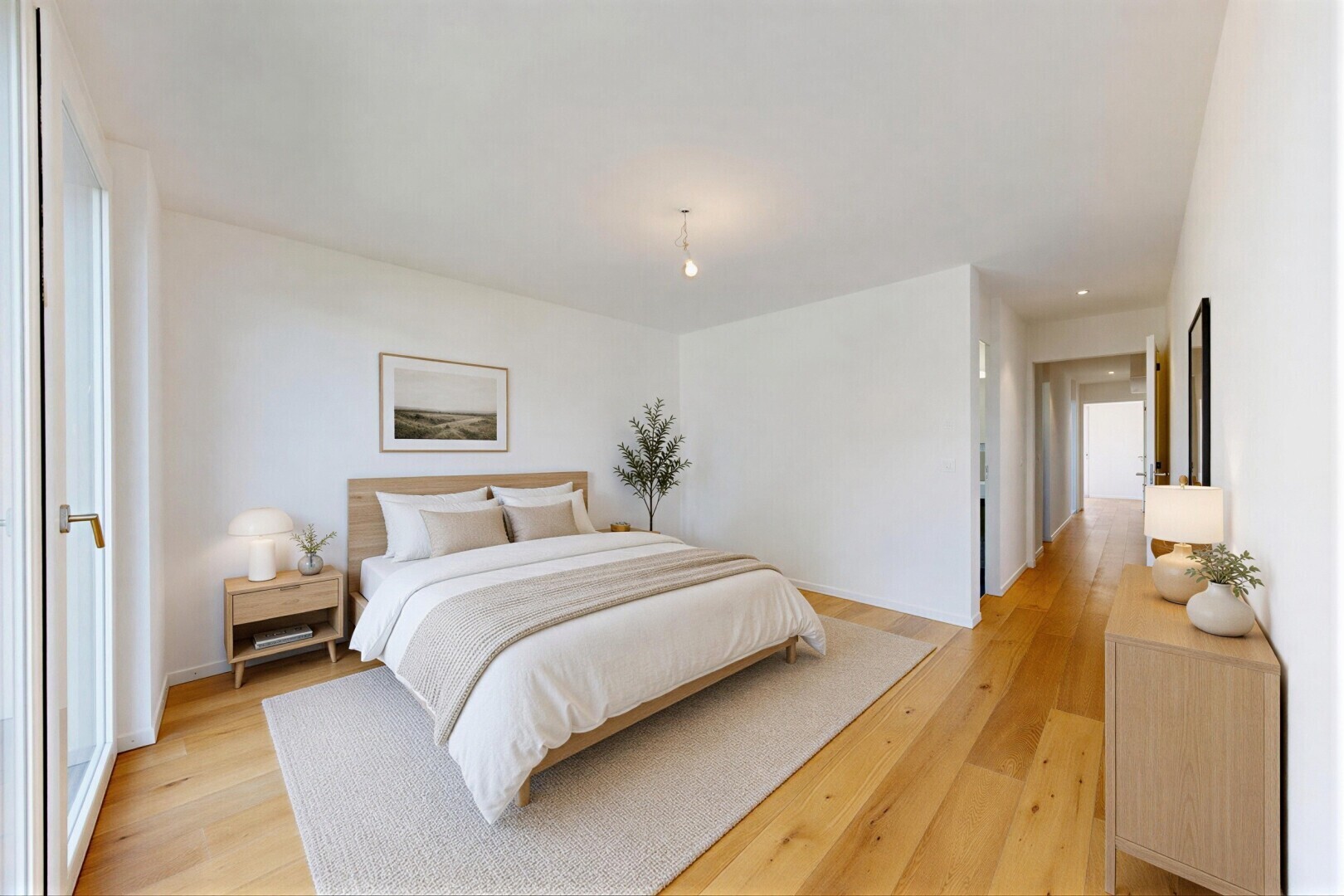 pièce vide avec sol en finition bois, wood finish floor, inside property, light floor, et cloison sèche
