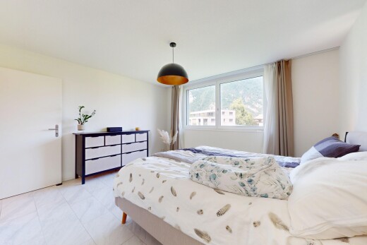 room / bedroom with light tile patterned flooring