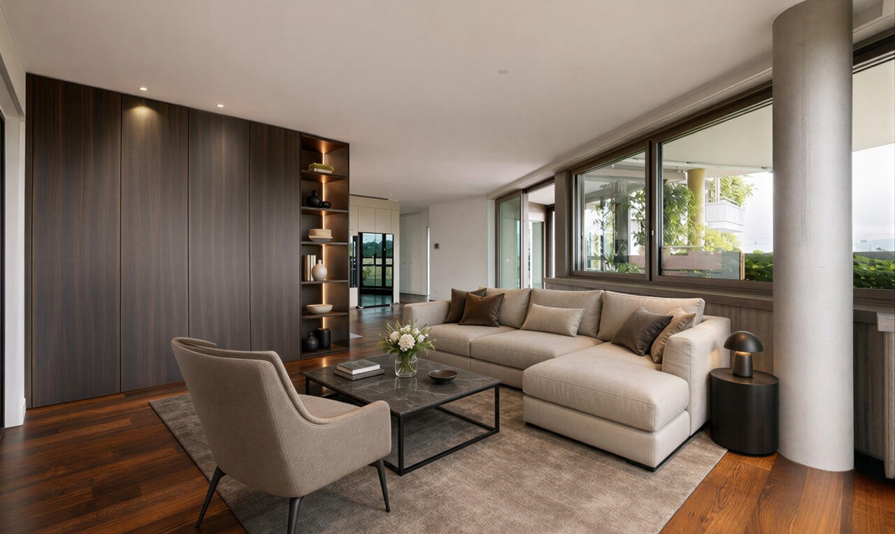 wohnzimmer mit inside property, natürliches licht, natural light, holzfußboden, und wood finish floor
