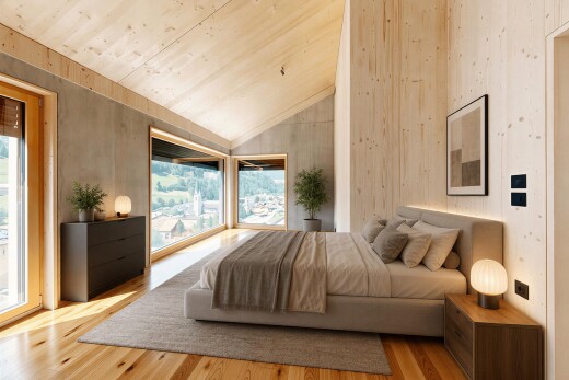 zimmer / schlafzimmer mit dachschräge, vaulted ceiling, holzfußboden, wood finish floor, und virtually staged