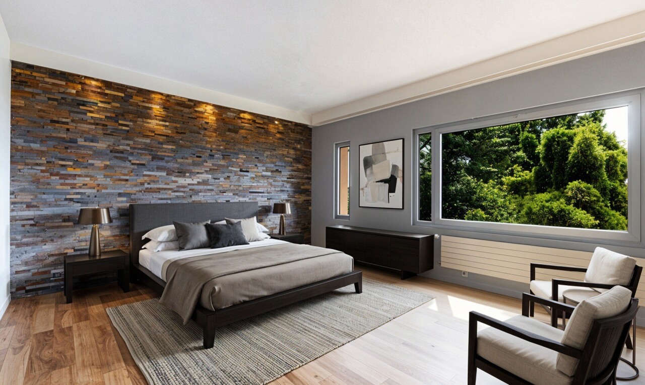 pièce vide avec mur en pierre, stone wall, inside property, lumière naturelle, et natural light