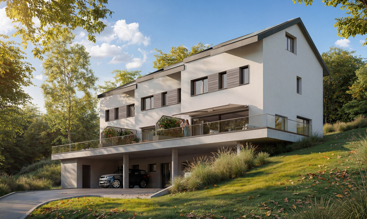 view of property with a lawn and stucco siding