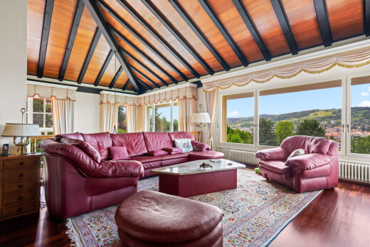salon avec plafond voûté, vaulted ceiling, inside property, day time, et plafond à poutres