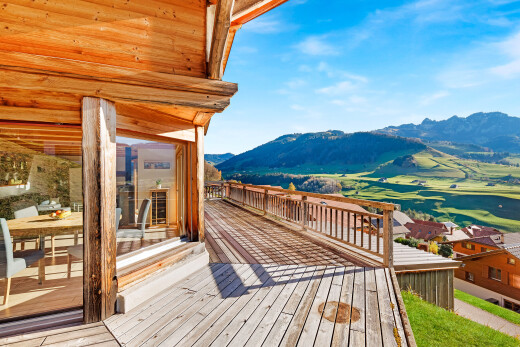 terrasse mit deck, day time, blick auf die berge, mountain view, und from property