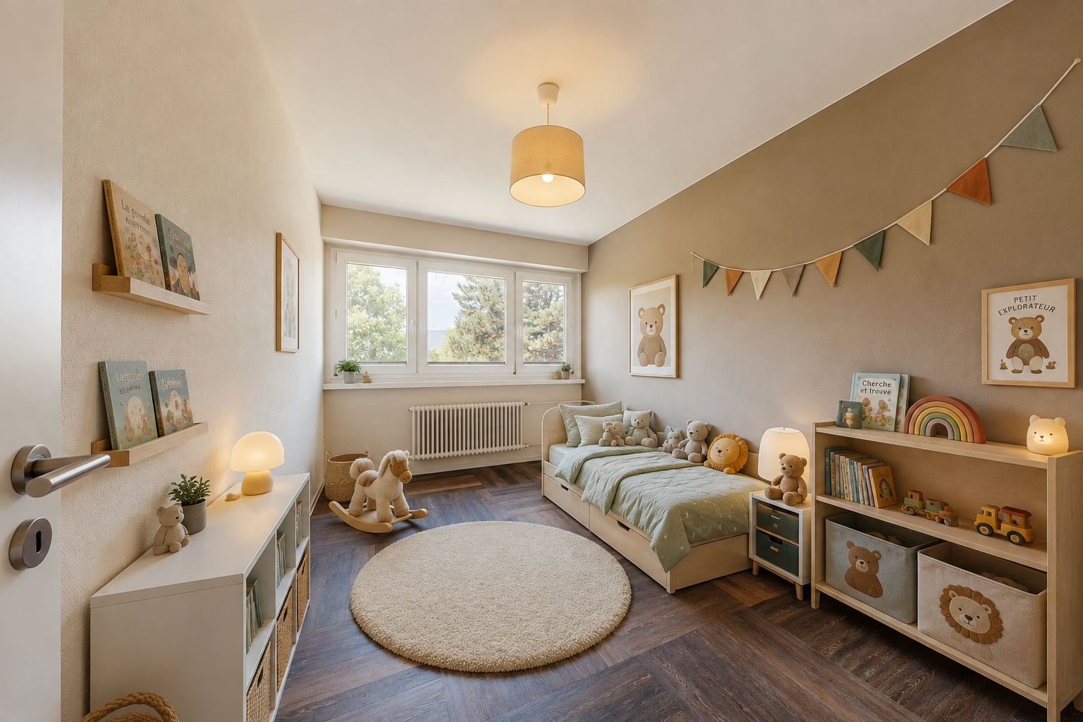pièce vide avec sol en finition bois, wood finish floor, radiateur, parquet floor, et inside property