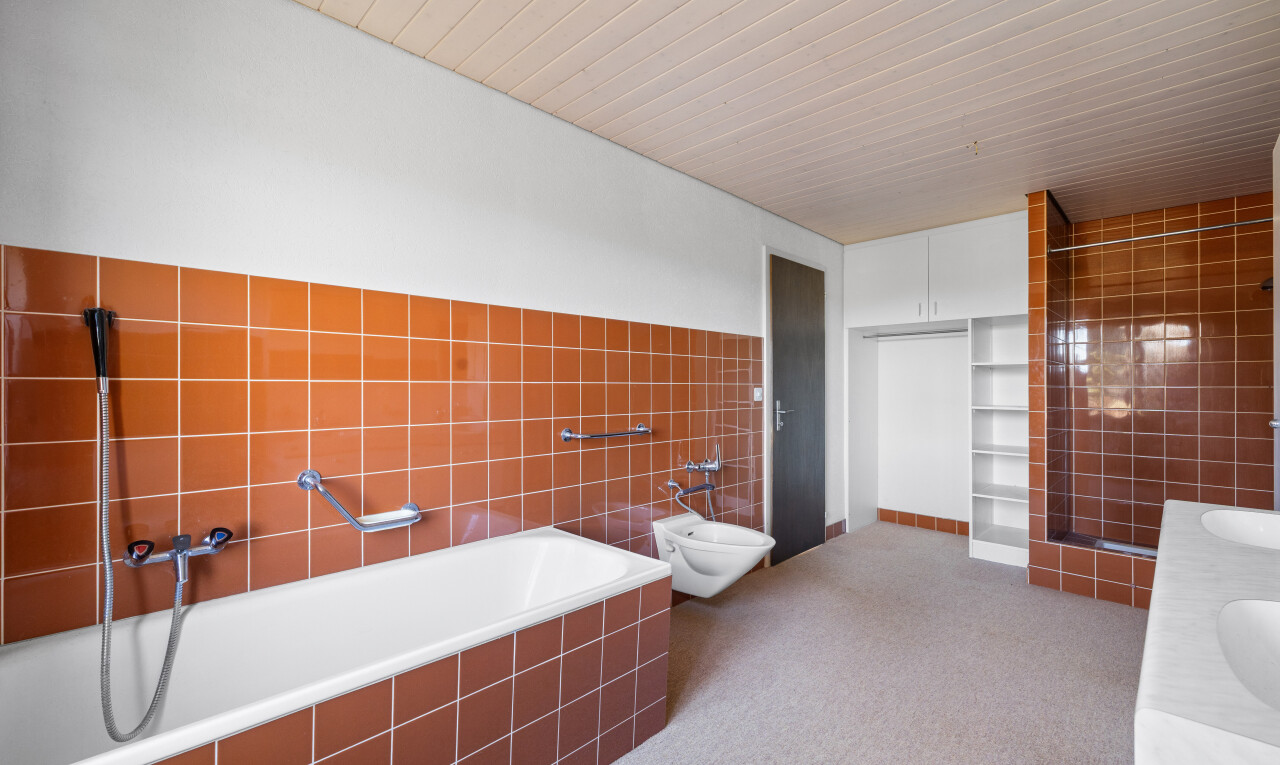 bad mit komplettes badezimmer, bad, inside property, tile wall, und fliesenwand