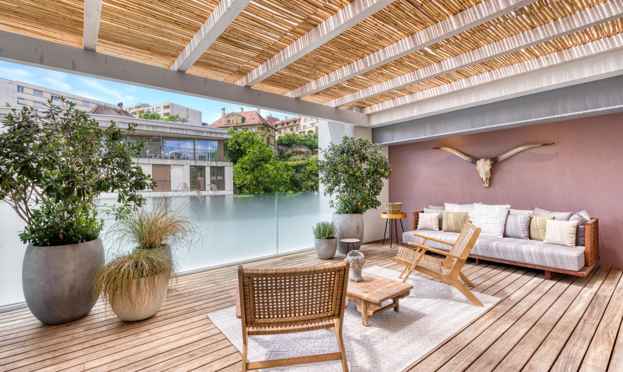 terrasse mit wohnraum im freien, deck, day time, und from property