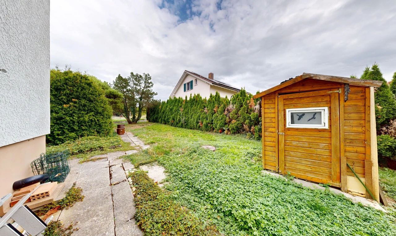 garden featuring a storage shed