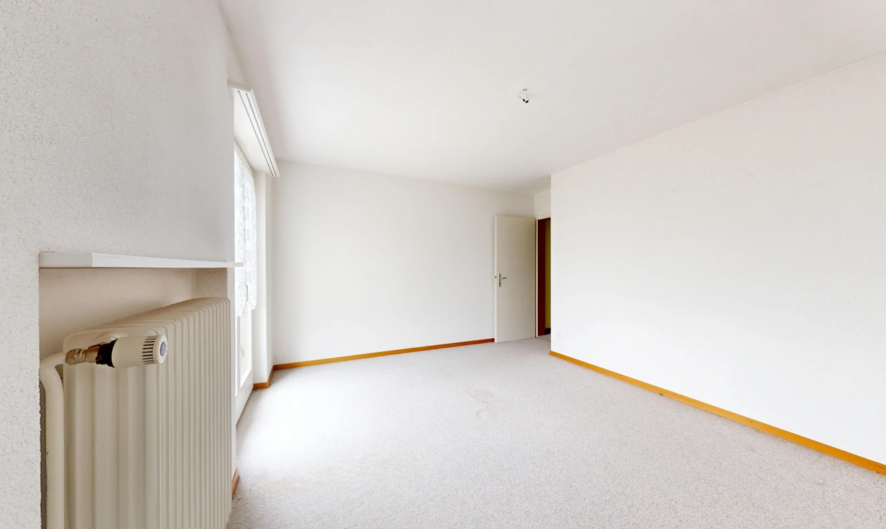spare room with light carpet and radiator