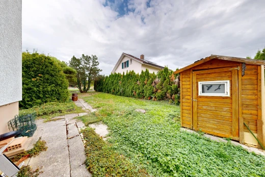 garden featuring a storage shed