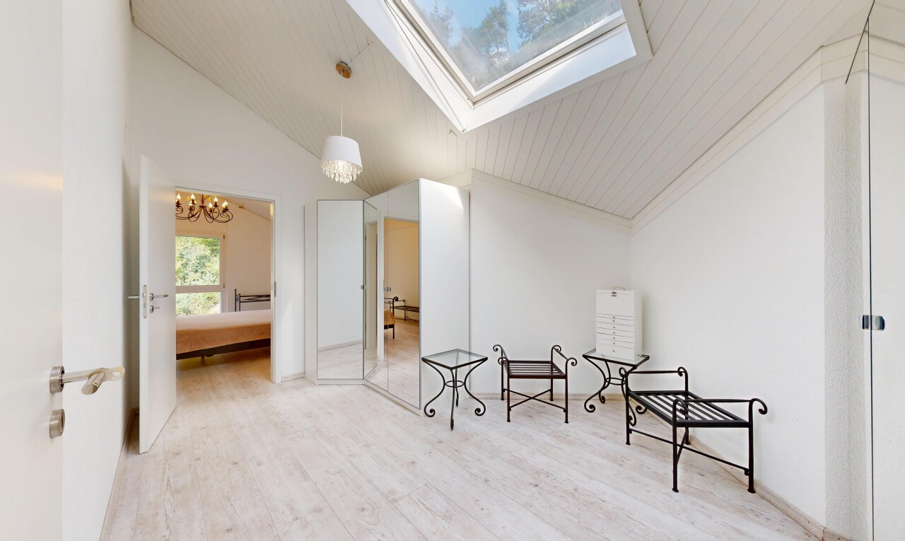 espace intérieur avec lumière naturelle, natural light, sol en finition bois, wood finish floor, et lustre remarquable