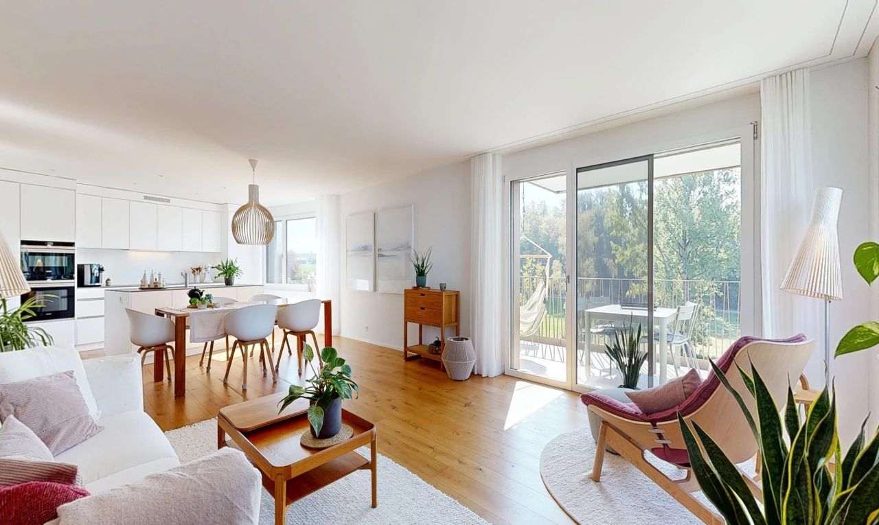 living room with light wood-style floors and access to exterior