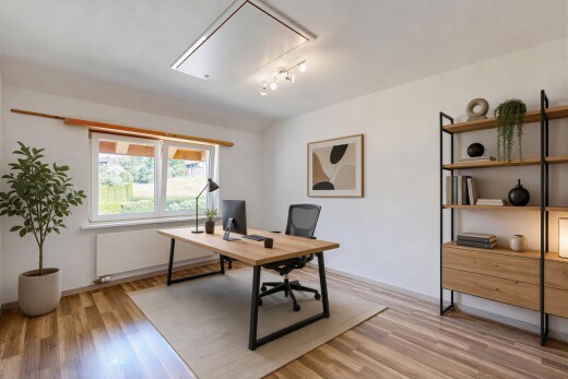 leerer raum mit klapptreppe, kühler, inside property, holzfußboden, und wood finish floor