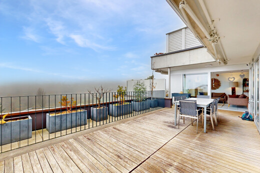 terrasse mit essbereich im freien, deck, day time, und from property