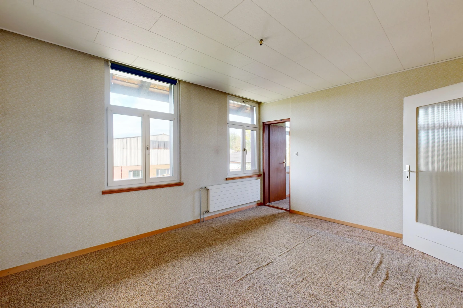 pièce vide avec radiateur, lumière naturelle, carpet, moquette, et baseboards wall