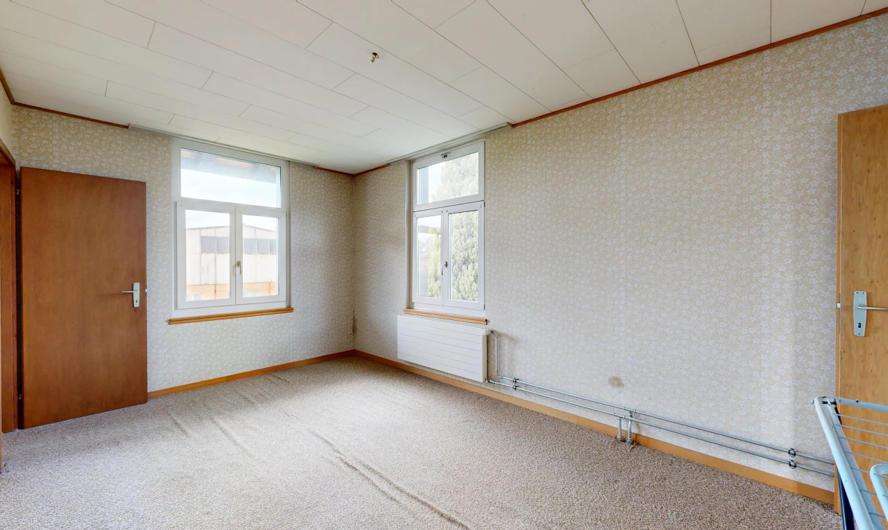 pièce vide avec mur en papier peint, wallpaper wall, problematic wallpaper, lumière naturelle, et moquette