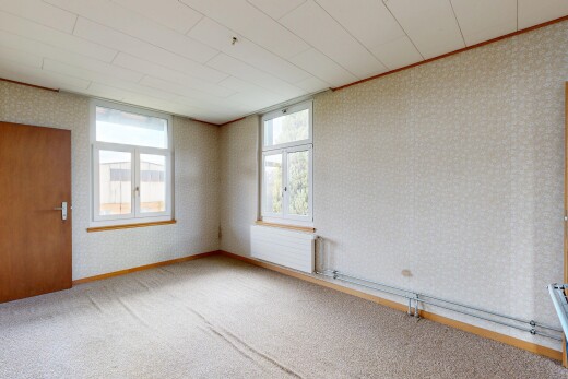 pièce vide avec mur en papier peint, wallpaper wall, problematic wallpaper, lumière naturelle, et moquette