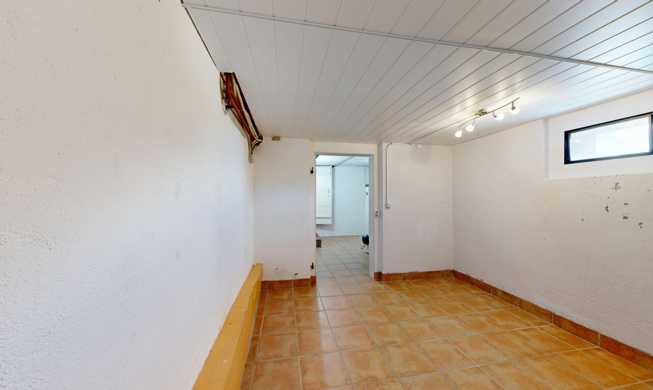 pièce vide avec éclairage sur rail, sous-sol, lumière naturelle, inside property, et light floor