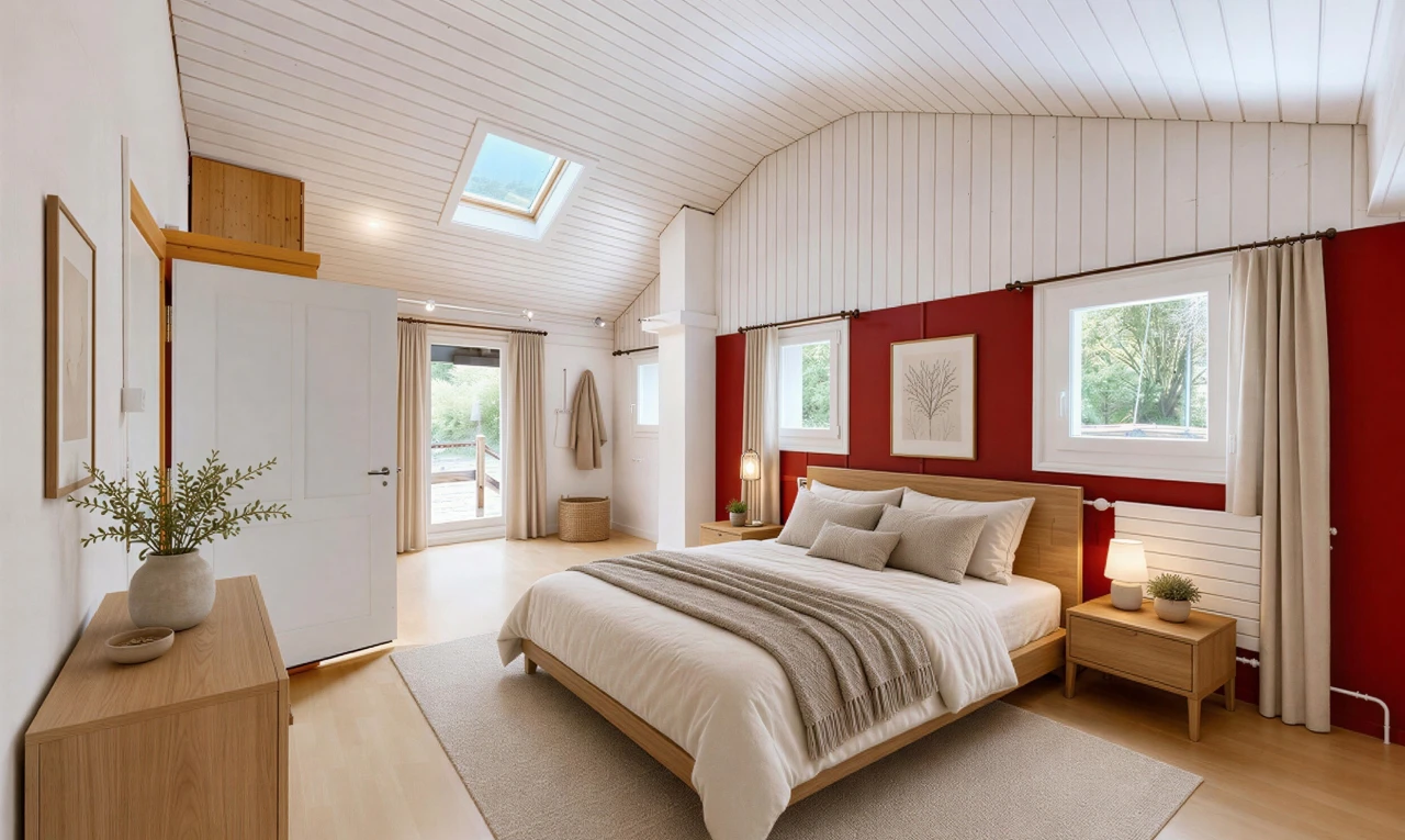 pièce vide avec radiateur, lumière naturelle, plafond voûté, vaulted ceiling, et sol en finition bois