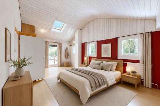 pièce vide avec radiateur, lumière naturelle, plafond voûté, vaulted ceiling, et sol en finition bois