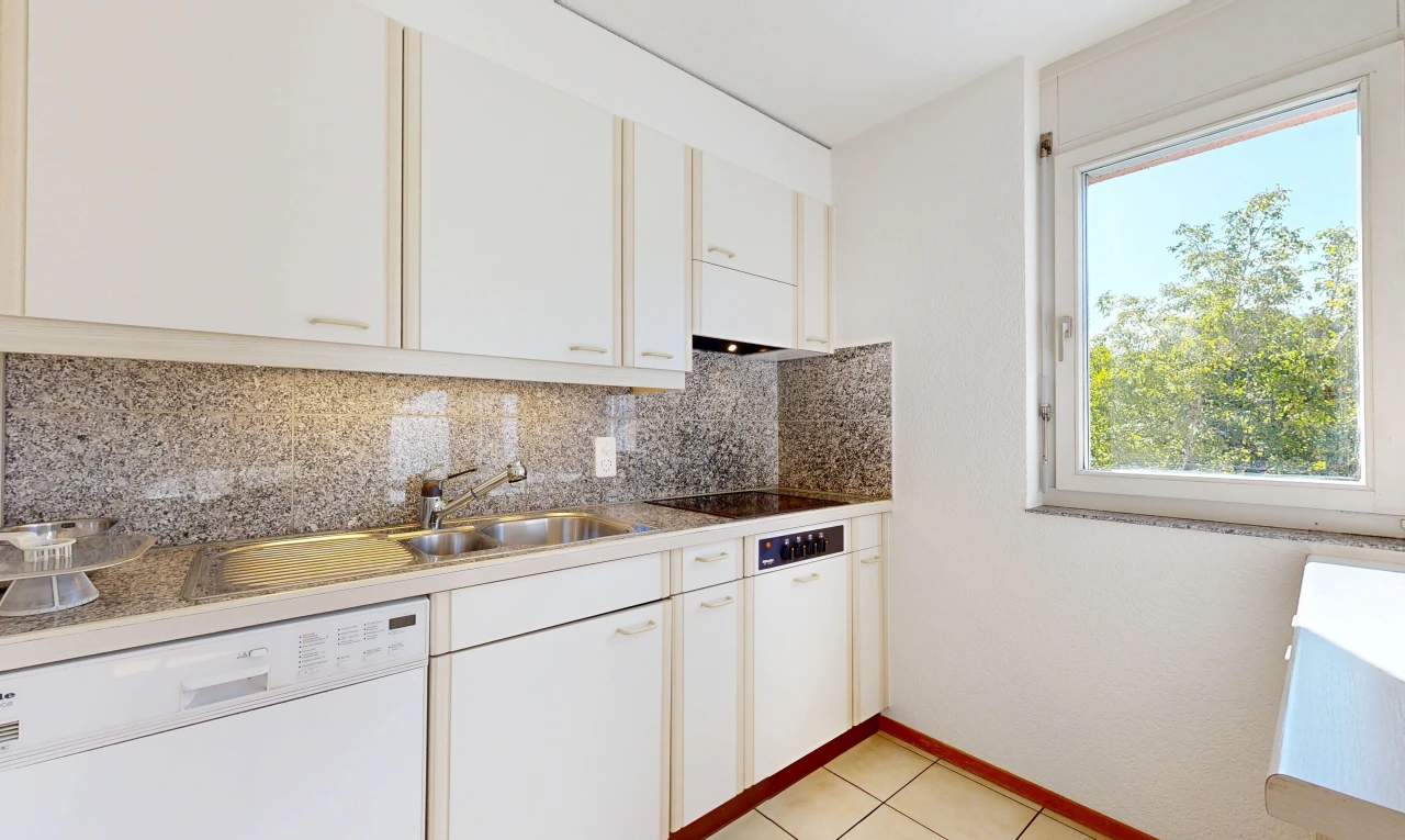 küche mit light floor, geschirrspülmaschine, natürliches licht, waschbecken, und fliesenboden