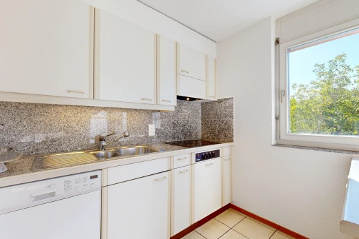 küche mit light floor, geschirrspülmaschine, natürliches licht, waschbecken, und fliesenboden