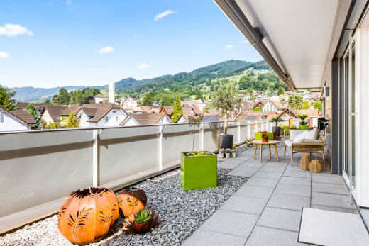 terrasse mit from property, residential view, wohngebietblick, day time, und mountain view