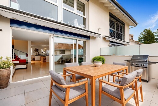 terrasse mit essbereich im freien, terrasse, und grill