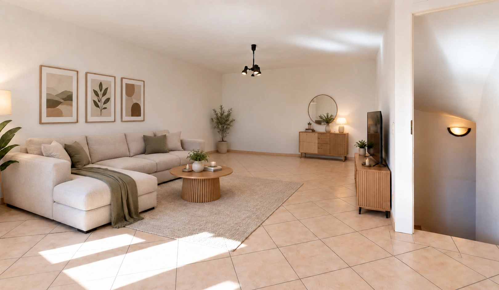 pièce vide avec light floor, drywall, cloison sèche, tile floor, et sol en carrelage
