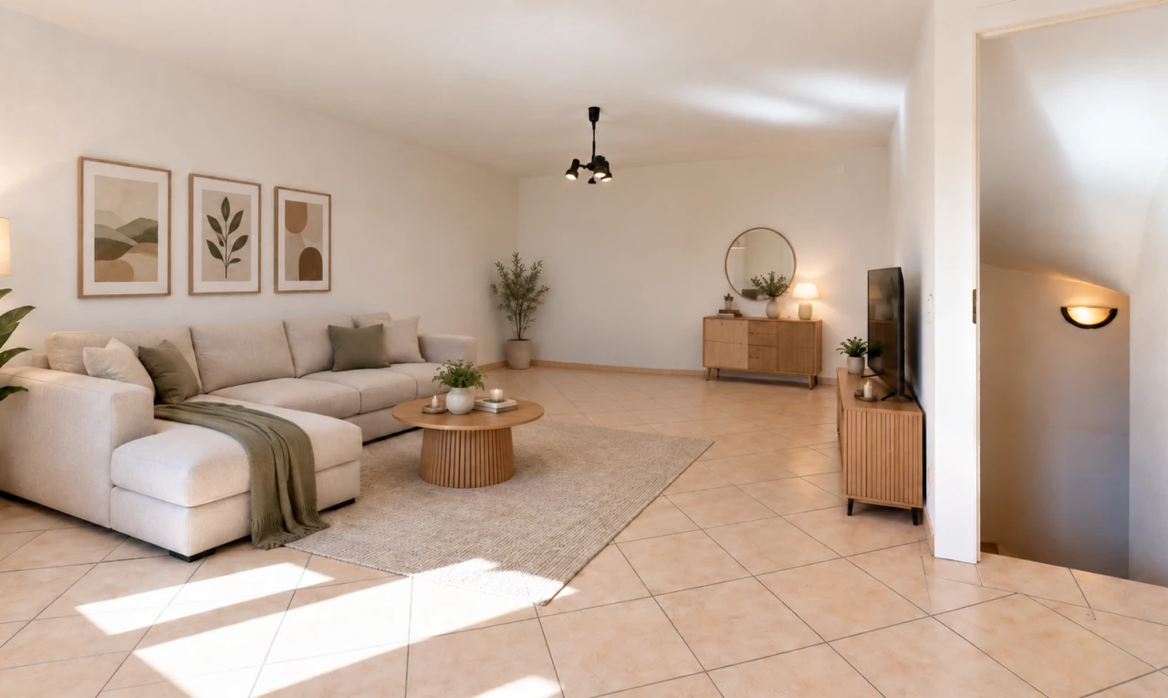 pièce vide avec light floor, drywall, cloison sèche, tile floor, et sol en carrelage